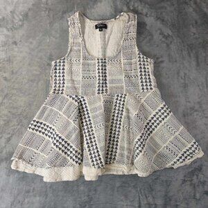 RD & Koko Women S White & Blue Abstract Print Sleeveless‎ Ruffed Babydoll Blouse